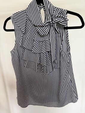 Banana Republic Black & White Striped Ruffle Tie-Neck Camisole